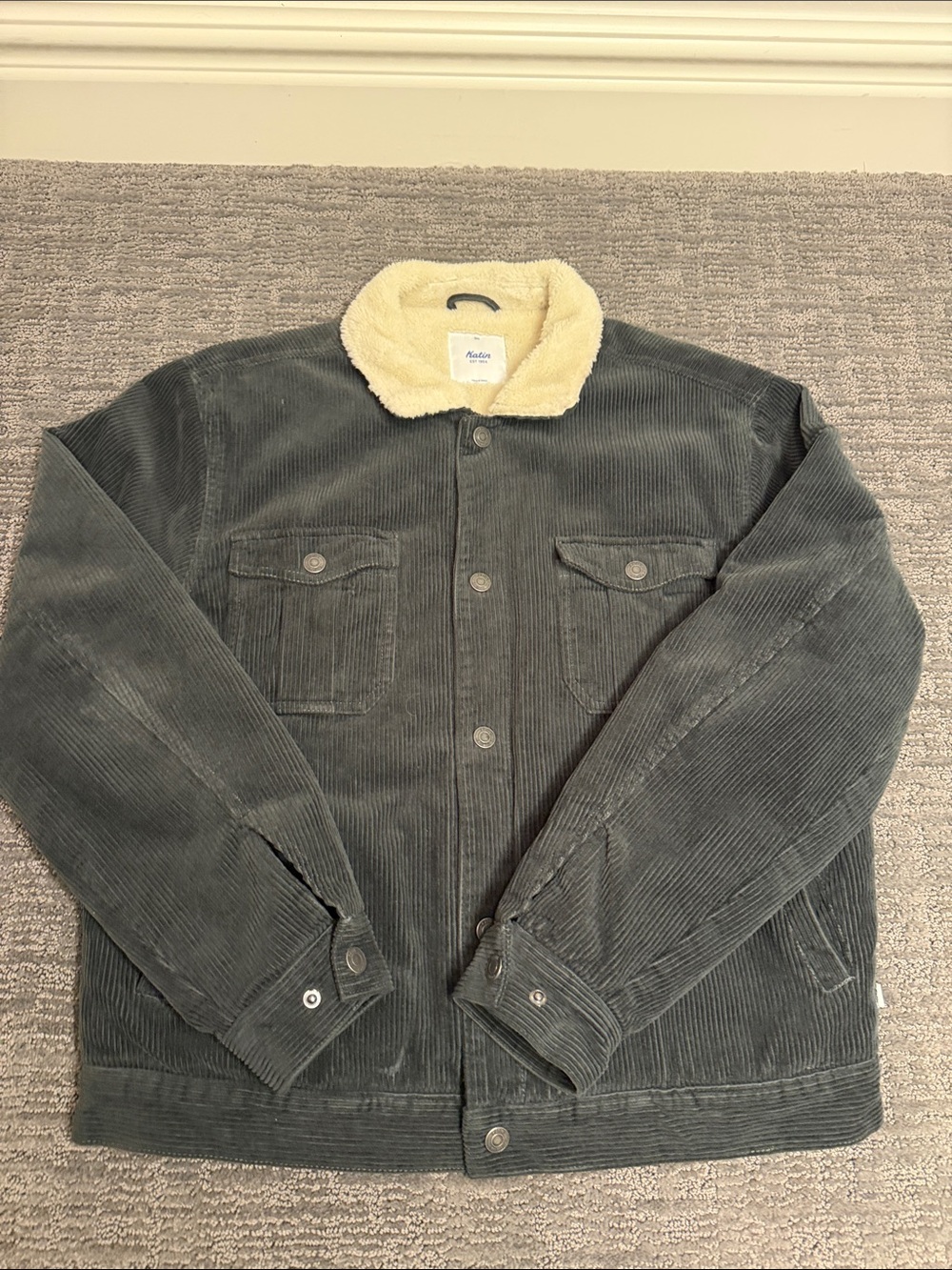 Katin Black Corduroy Jacket with Cream Sherpa Collar